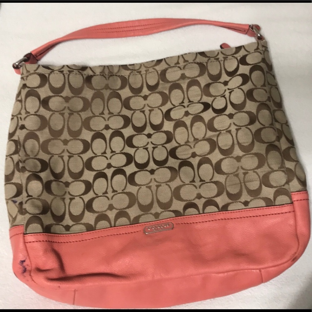 Coach Park signature hobo canvas w/ pink leather